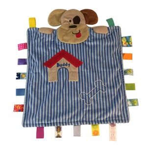 Taggies Peek A Boo Buddy Dog Security Blanket Blue Stripes Plush Lovey 12 Inch
